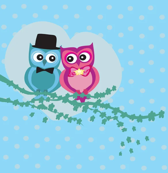 Mignon hibou couple dans l'amour — Image vectorielle