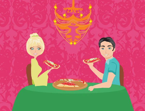 Couple appréciant la pizza — Image vectorielle