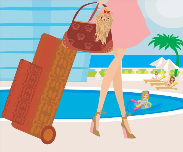 Travel girl with baggage — Stock Vector