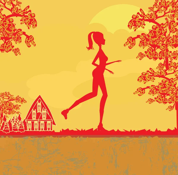 Jogging girl in sunset — Stock Vector