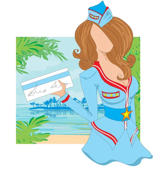 Stewardess with ticket — Stock Vector