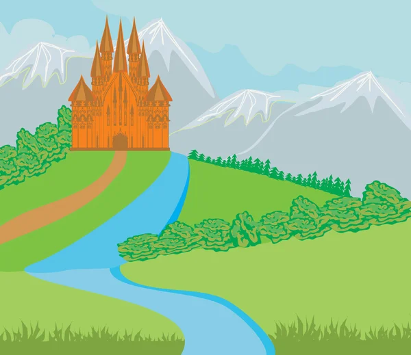 Paysage avec vieux château — Image vectorielle