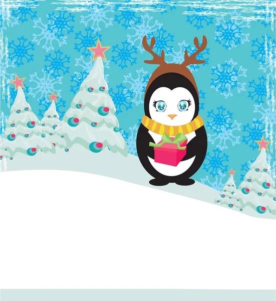 Pinguino carino con confezione regalo — Vettoriale Stock