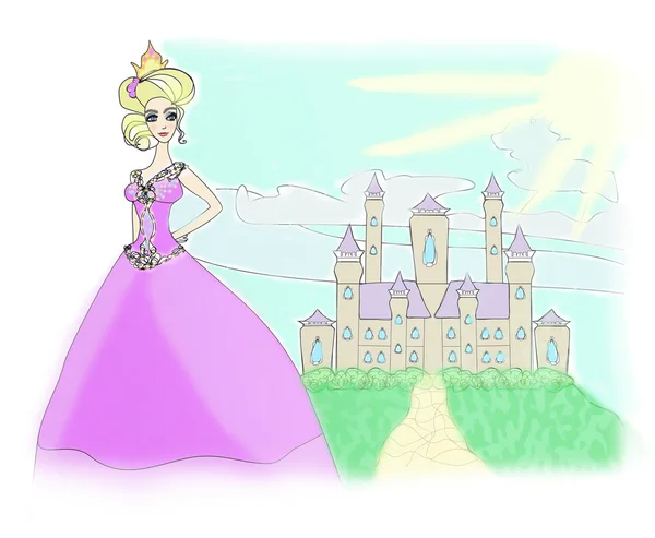 Beautiful princess in front of her castle — Stock Photo, Image