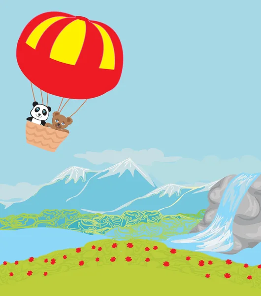 Hava balonunda tatlı ayılar — Stok Vektör