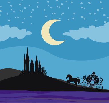 At arabası ve ortaçağ kalesi.