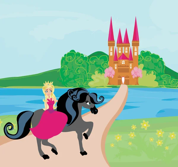 De mooie prinses en haar schattig paard — Stockvector
