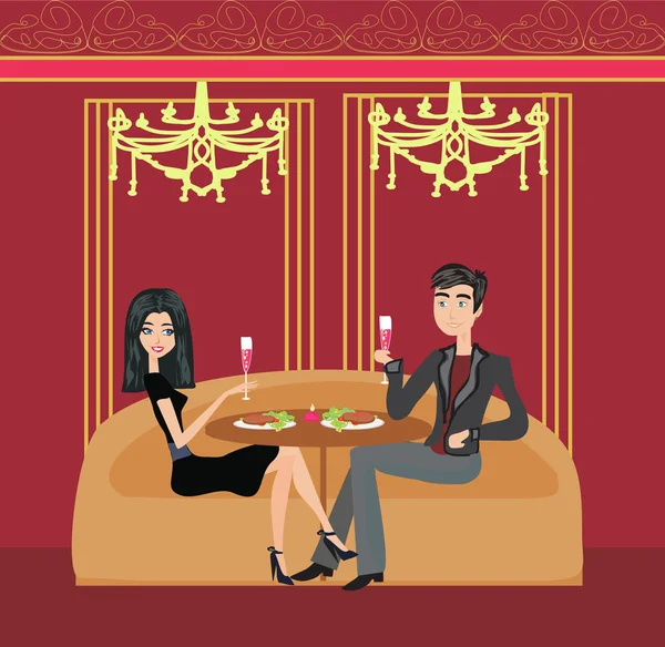 Cena romántica en un restaurante — Vector de stock