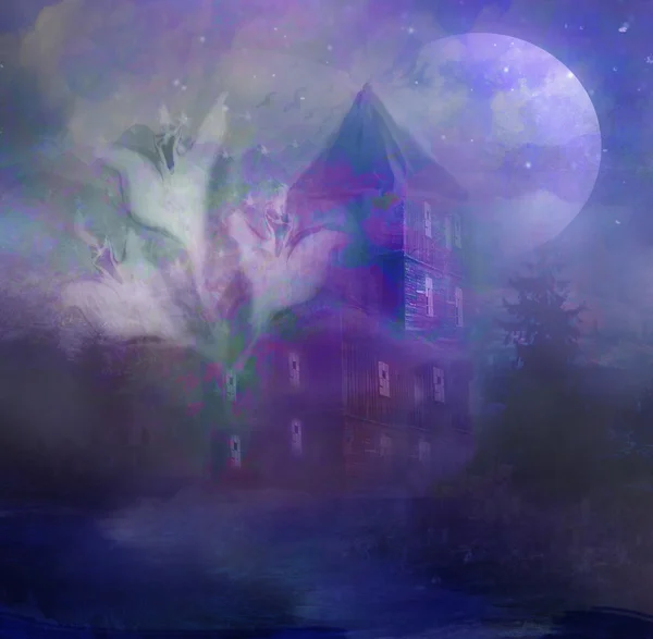 Halloween korkunç resimde önünde bir uğrak bir hayalet ile — Stok fotoğraf