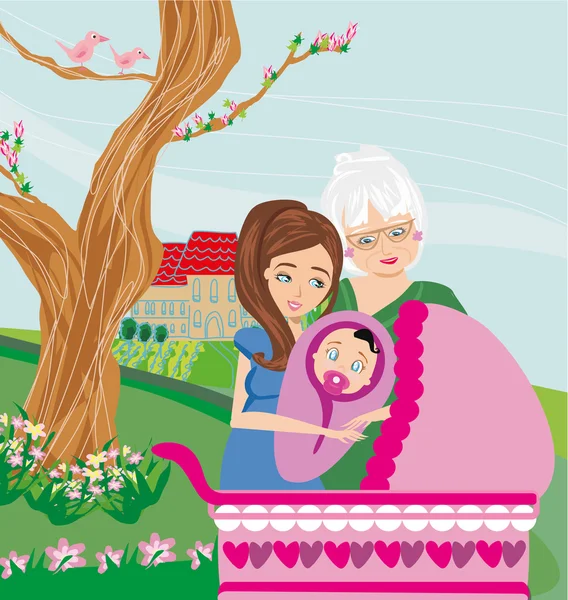 Family walk in the park with an infant — Stock Vector