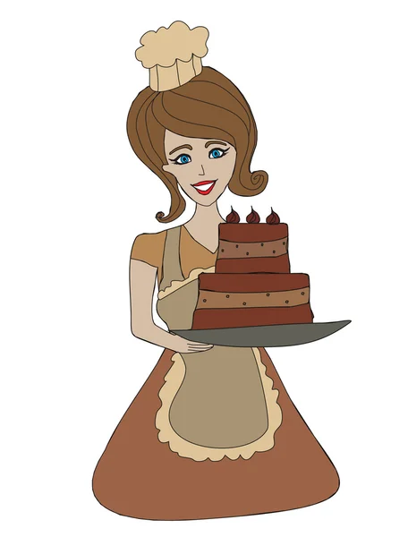 Housewife serving cake with cream — Stock Vector