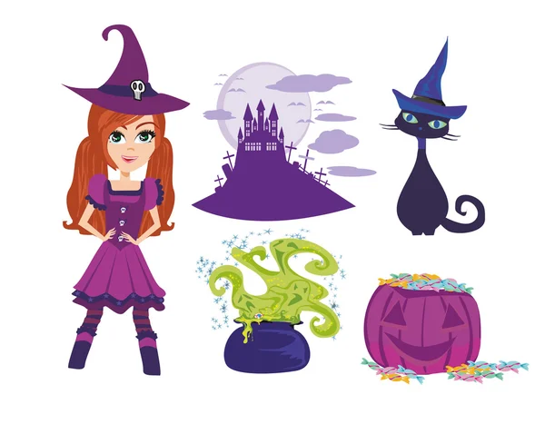 Set of accessories for the little witch — Stock Vector