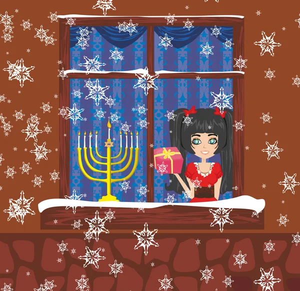 Candelero en la ventana - hanukkah — Vector de stock