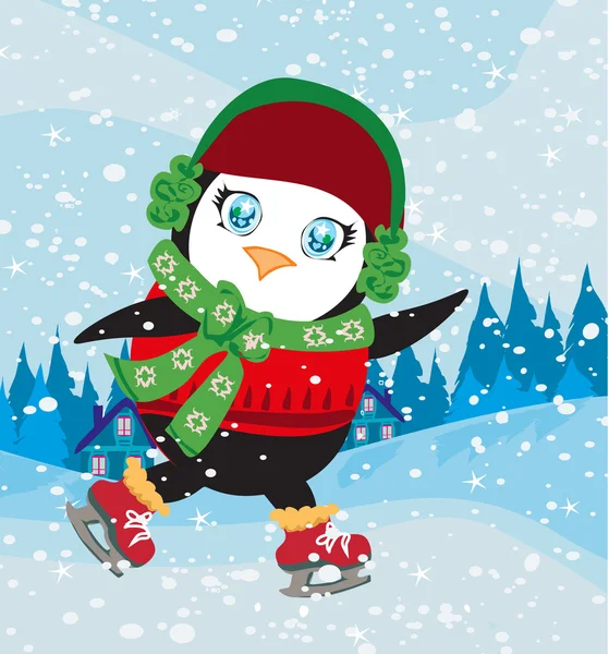 有趣的滑冰企鹅 — 图库矢量图片