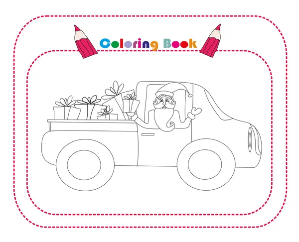 Illustration du Père Noël voiture de conduite avec des cadeaux de Noël — Image vectorielle