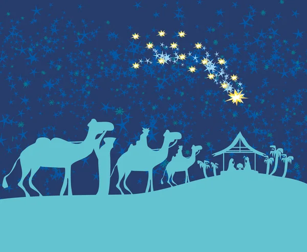 Bijbels tafereel - geboorte van Jezus in Bethlehem. — Stockvector