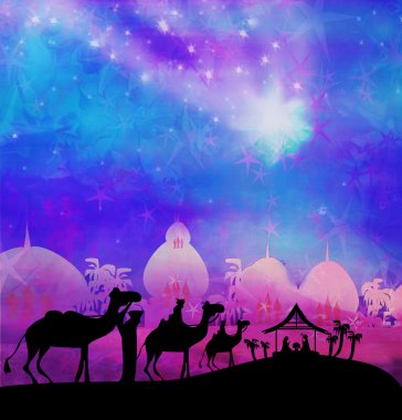 Biblical scene - birth of Jesus in Bethlehem.  clipart