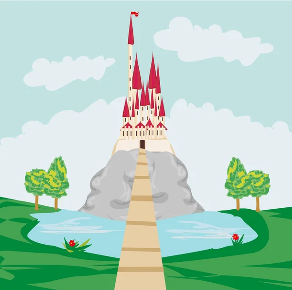 Paisaje con castillo viejo en la roca — Vector de stock