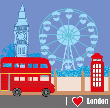 Kırmızı otobüs ve big ben ile Londra sokak