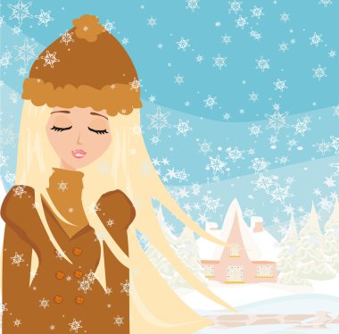 Kış kızı kış manzarasında