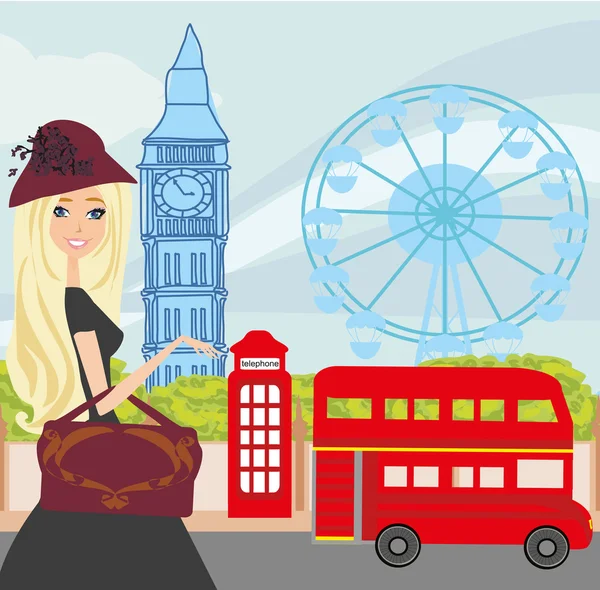 Girl and shopping in London — Stock Vector