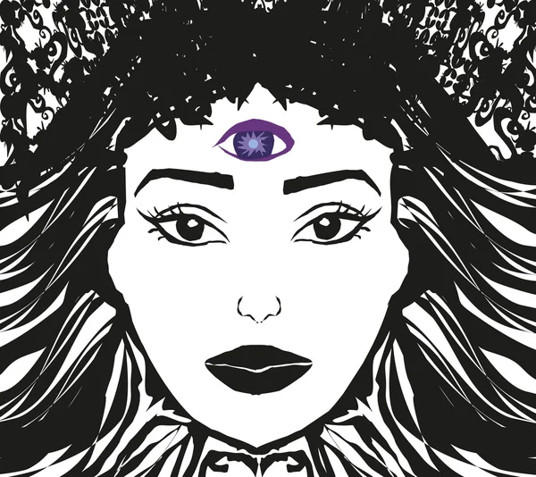 Woman with third eye, psychic supernatural senses — Stock Vector