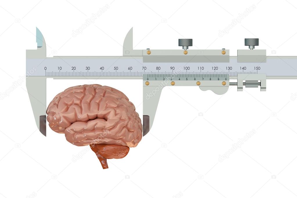 Vernier caliper with brain, IQ concept