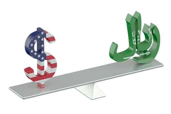 Dollaro USA o riyal saudita, concetto di equilibrio — Foto Stock