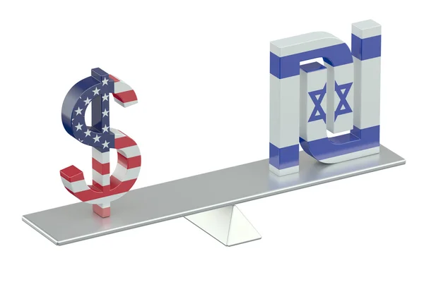 Dolar amerykański z szekel izraelski, koncepcja bilansu — Zdjęcie stockowe