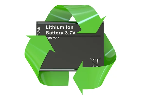 Battery or accumulator for phone with recycle symbol — Stock fotografie