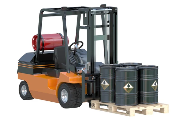 Forklift truck with oil barrels — Stock Photo, Image