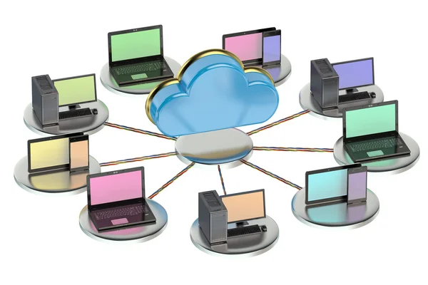 Concepto de computación en red con computación en nube — Foto de Stock