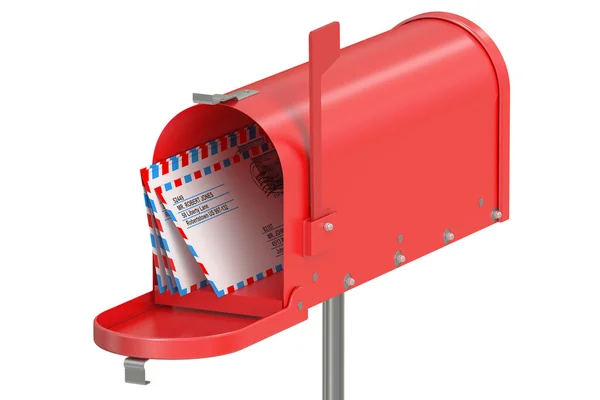 Roter Briefkasten mit Briefen — Stockfoto