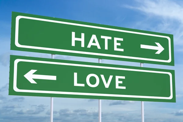 Älskar eller hatar konceptet på vägen skylten, 3d-rendering — Stockfoto