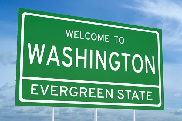 Bem-vindo ao sinal de estrada estado de Washington, renderização 3D — Fotografia de Stock