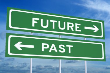 Geçmiş ya da gelecek kavramı üzerinde yol tabelasını, 3d render