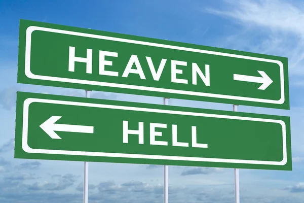 道路標識、3 d レンダリングで天国か地獄の概念 — ストック写真