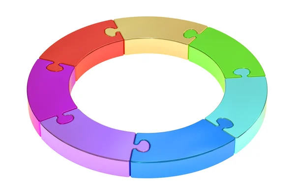 Puzzle círculo, estratégia e conceito de sucesso, renderização 3D — Fotografia de Stock