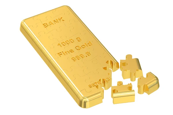 Real golden bar from puzzles, 3D rendering — Stock Photo, Image