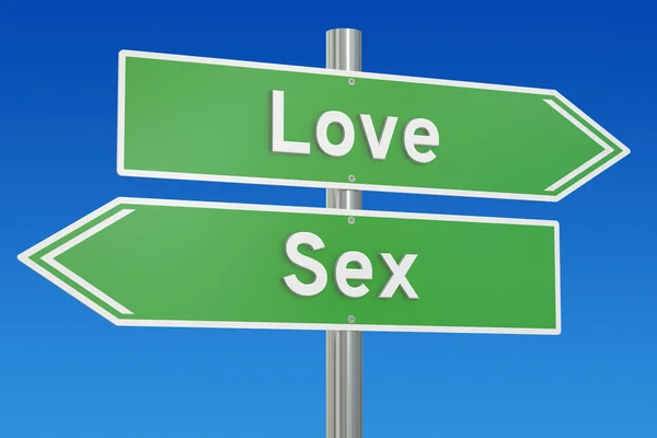 Liebe oder Sex-Konzept auf dem Wegweiser, 3D-Darstellung — Stockfoto