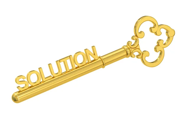 Concepto de solución con llave dorada, renderizado 3D — Foto de Stock