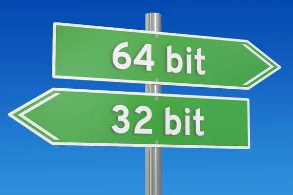 32-Bit vs. 64-Bit-Konzept, 3D-Rendering — Stockfoto