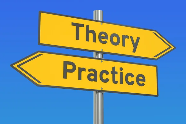 Theory or practice concept on the road signpost, 3D rendering — Stock Photo, Image