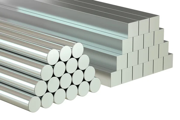 Round bars and square rods, Rolled Metal Products. 3D rendering — Stock Photo, Image