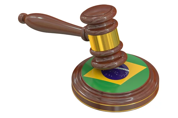 Βραζιλιάνικη σημαία με δικαστήριο σφυρί, 3d rendering — Φωτογραφία Αρχείου