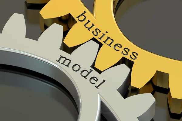 Concepto de modelo de negocio en las ruedas dentadas, renderizado 3D — Foto de Stock