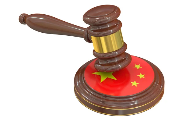 Gavel in legno con bandiera della Cina, rendering 3D — Foto Stock