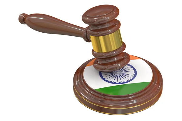 Wooden Gavel with Indian Flag, 3D rendering — Stock Photo, Image