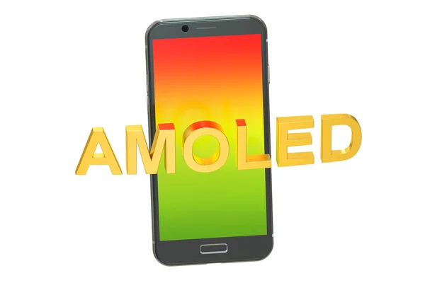 AMOLED концепция со смартфоном, 3D рендеринг — стоковое фото