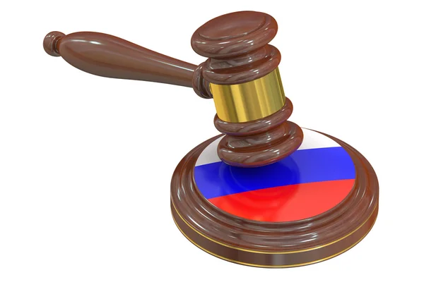 Ξύλινο σφυρί, με σημαία της Ρωσίας, 3d rendering — Φωτογραφία Αρχείου